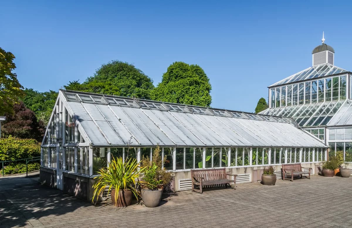 Winter Garden glasshouse in Dunedin Botanic Garden, New Zealand, photographed on location