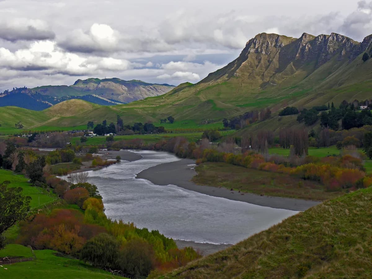 Tukituki River and Te Mata Peak, Hawke's Bay, New Zealand, photographed on location
