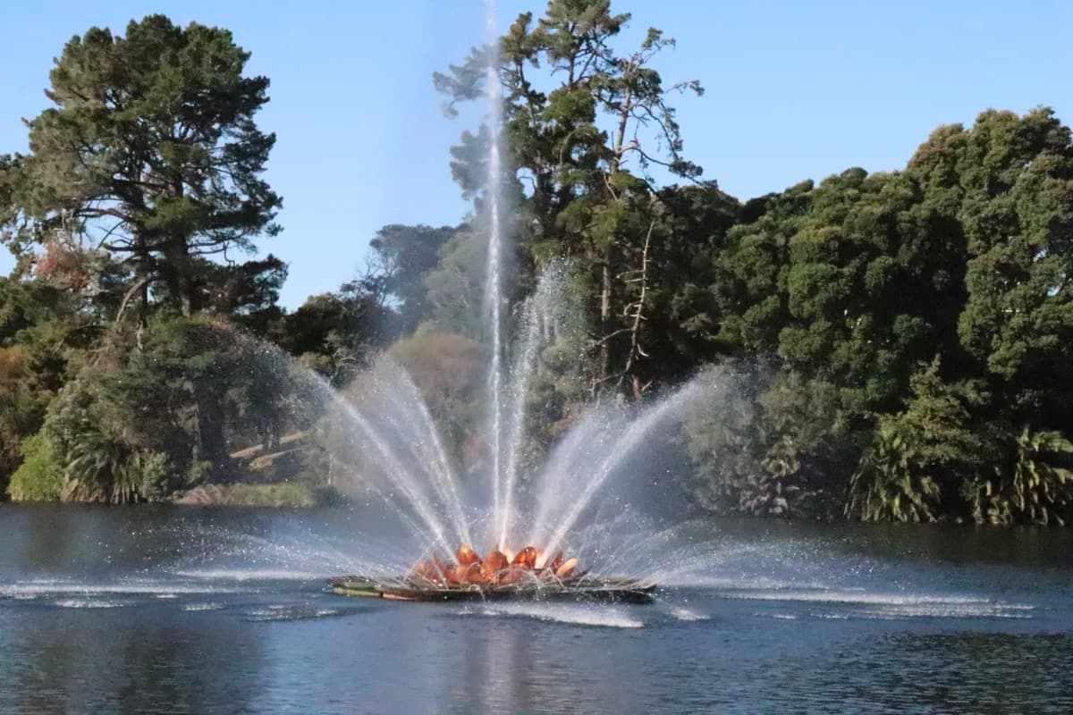 Higginbottom Fountain at Rotokawau Virginia Lake, Whanganui, New Zealand, photographed on location