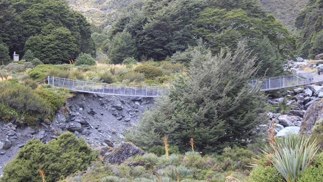 A short swing bridge across a ravine.