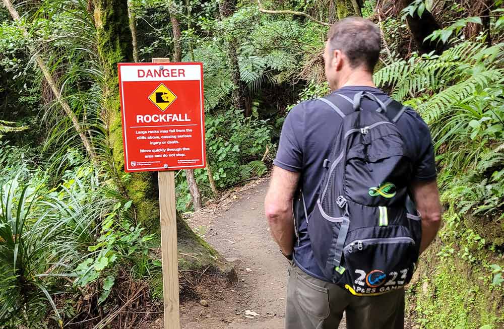 One of the rockfall risk areas on Wairere Falls Track