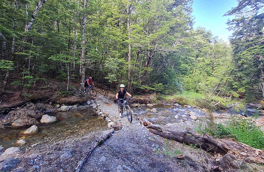 People mountain biking on Dracophyllum Flat Track