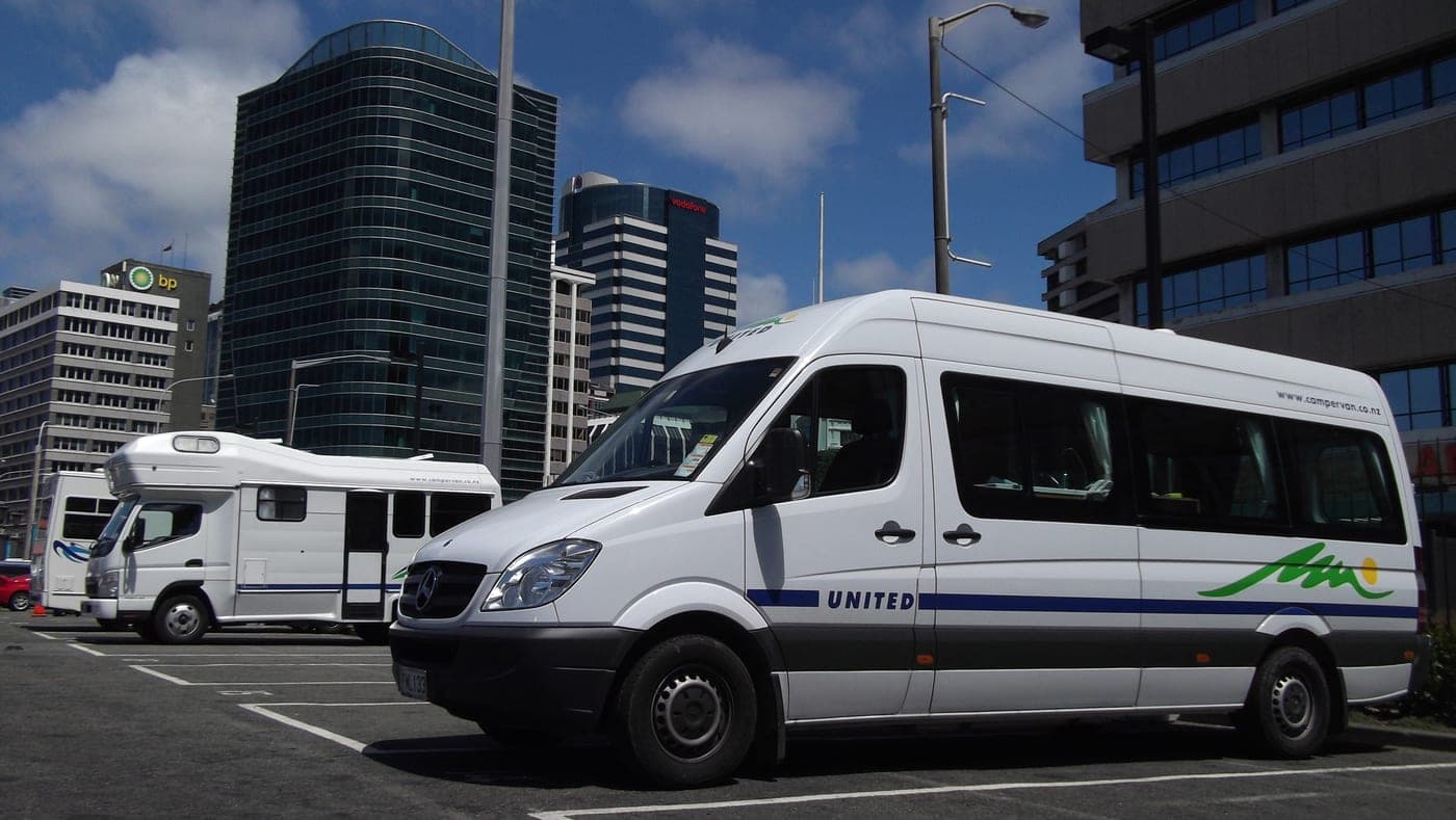 Campervans in marked pitches at Wellington Waterfront Motorhome Park in 2011, not Wellington TOP 10 Holiday Park.