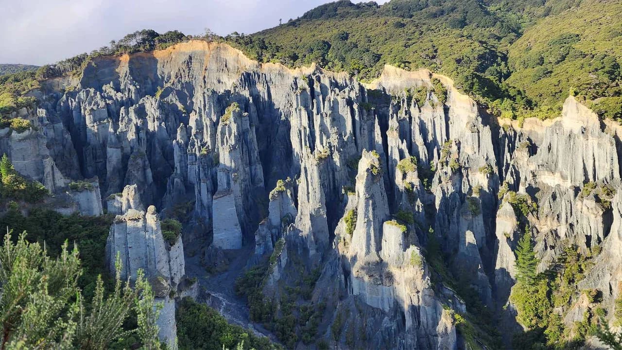 View of Putangirua Pinnacles from the platform: Putangirua Pinnacles viewed from the platform.