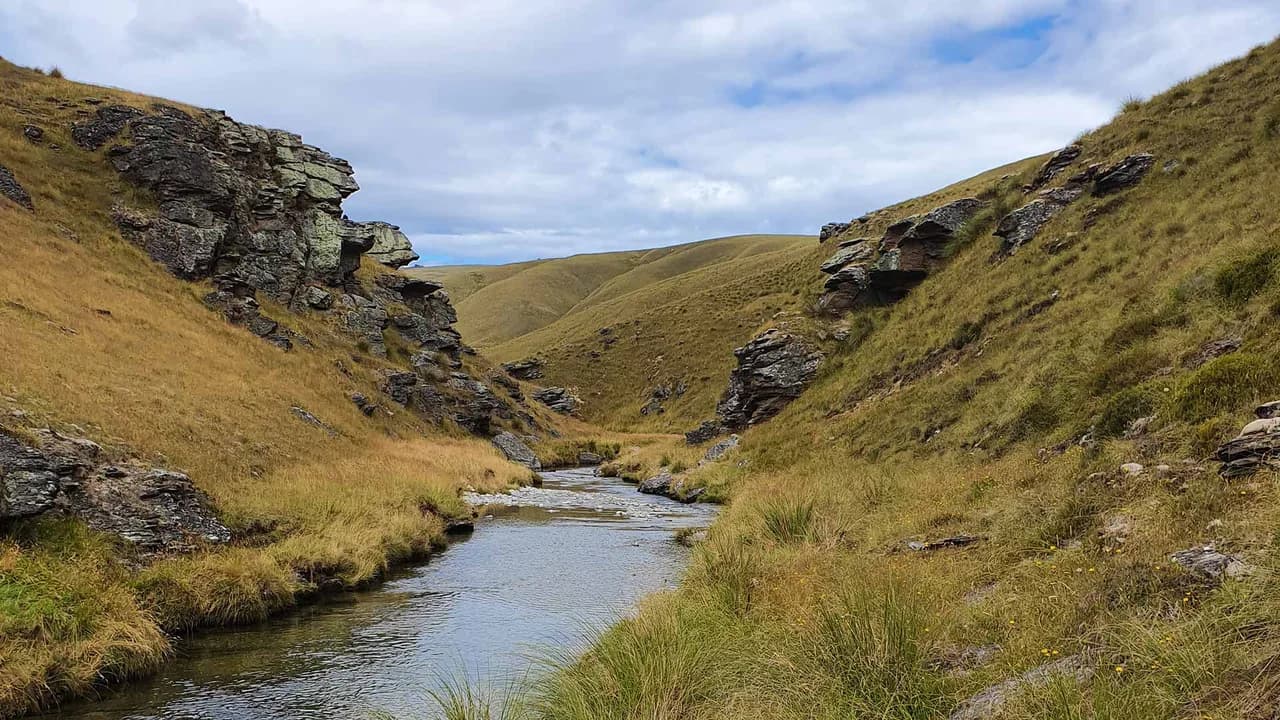 Pomahaka River Route: Pomahaka River through an open rocky gorge.