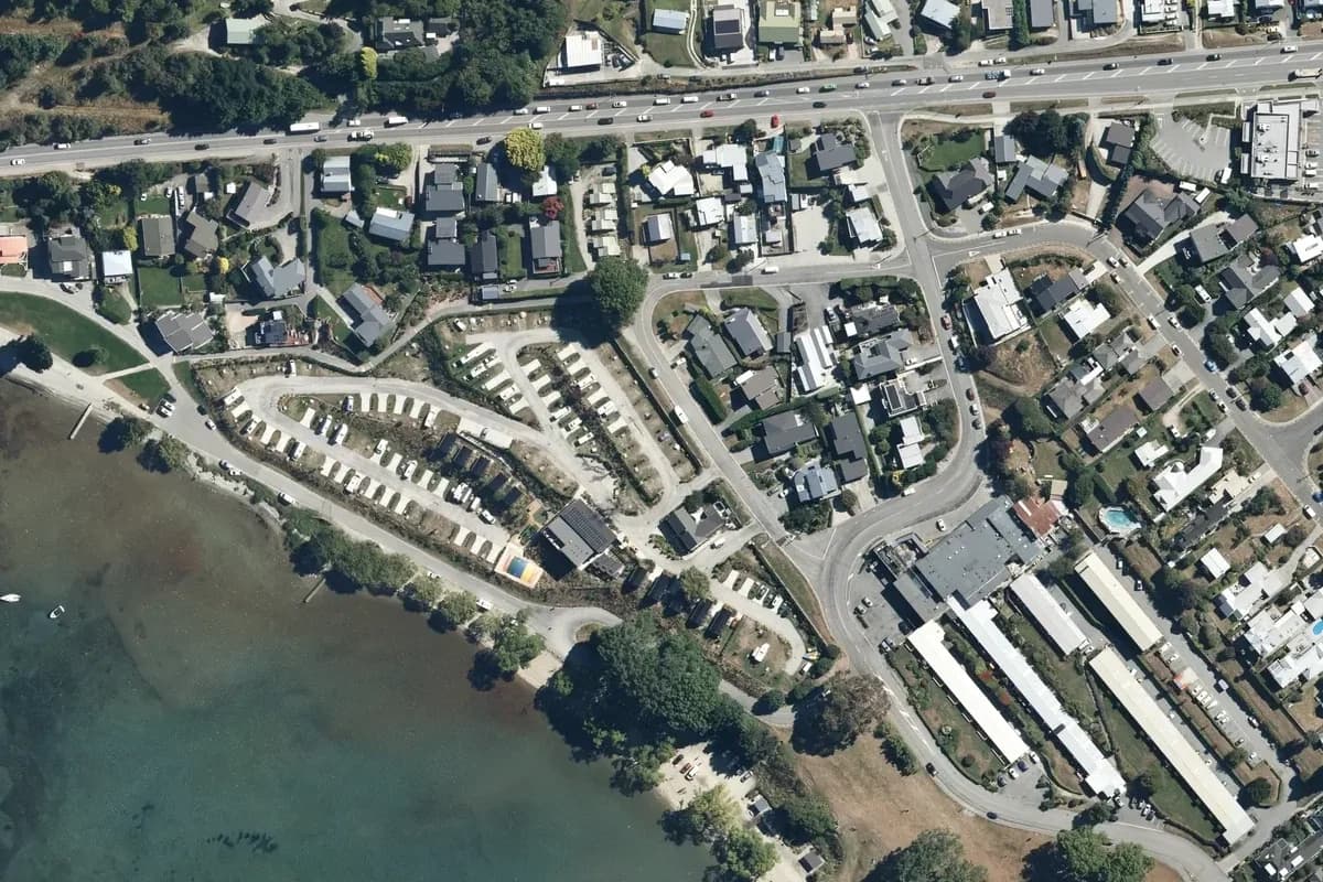 Aerial view of Driftaway Queenstown and its immediate surroundings, from the 2026 LINZ imagery survey.