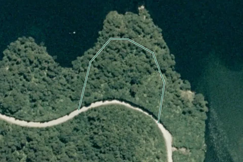 Historical aerial overview of the mapped Brasell Point Nature Walk route, with an indicative DOC route overlay.