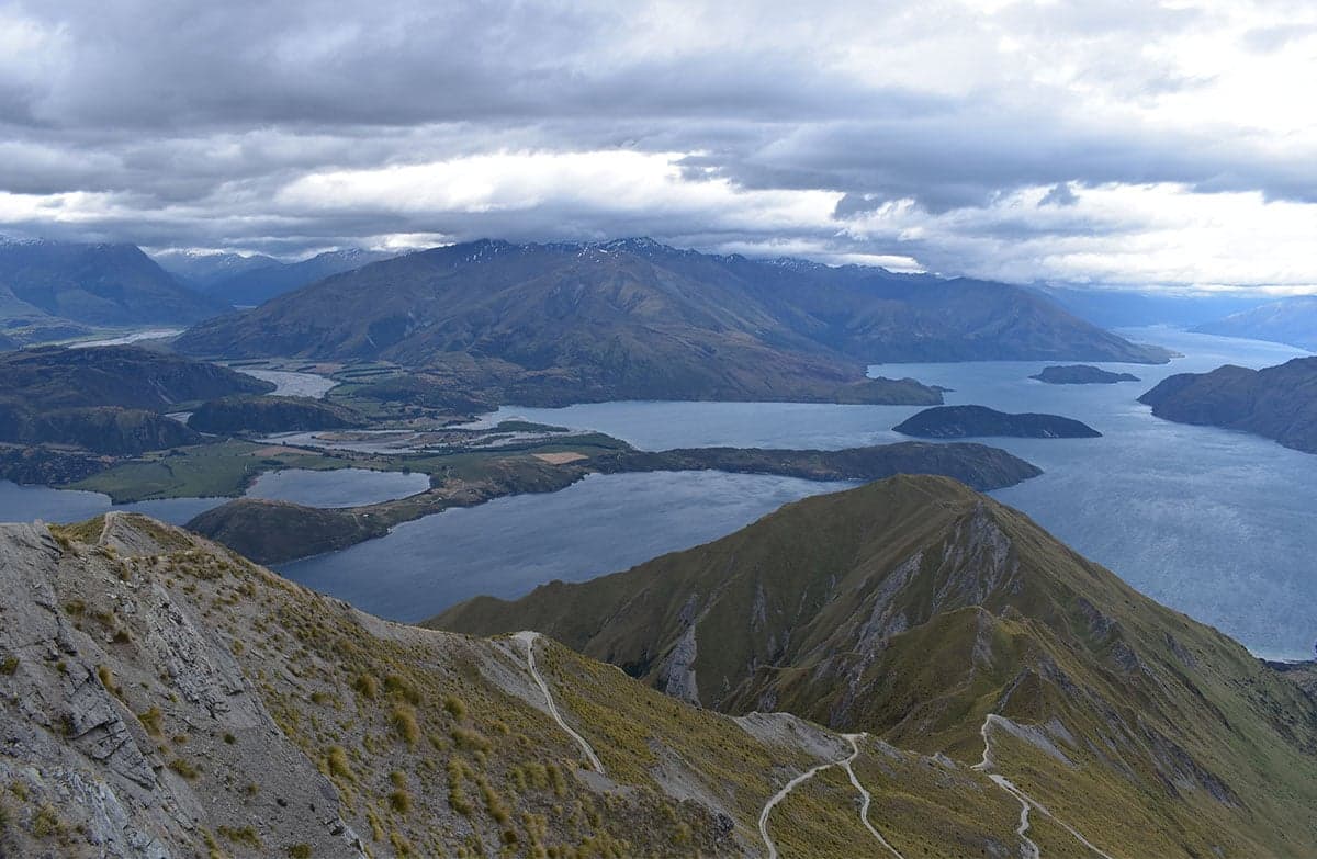 Roys Peak Track climbs over 1.2km of vertical height, with great views.