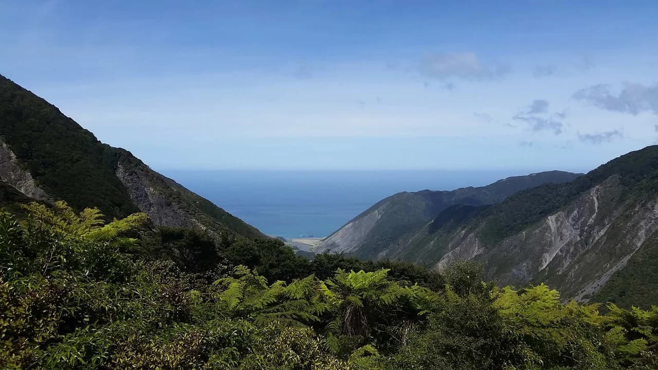View of ocean from Mt Matthews: Coastal panorama from Mount Matthews.