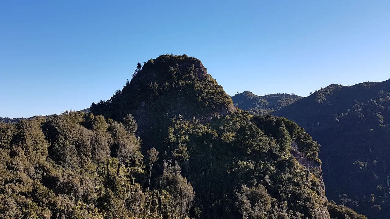 Sentinel Rock: Sentinel Rock above forested slopes.