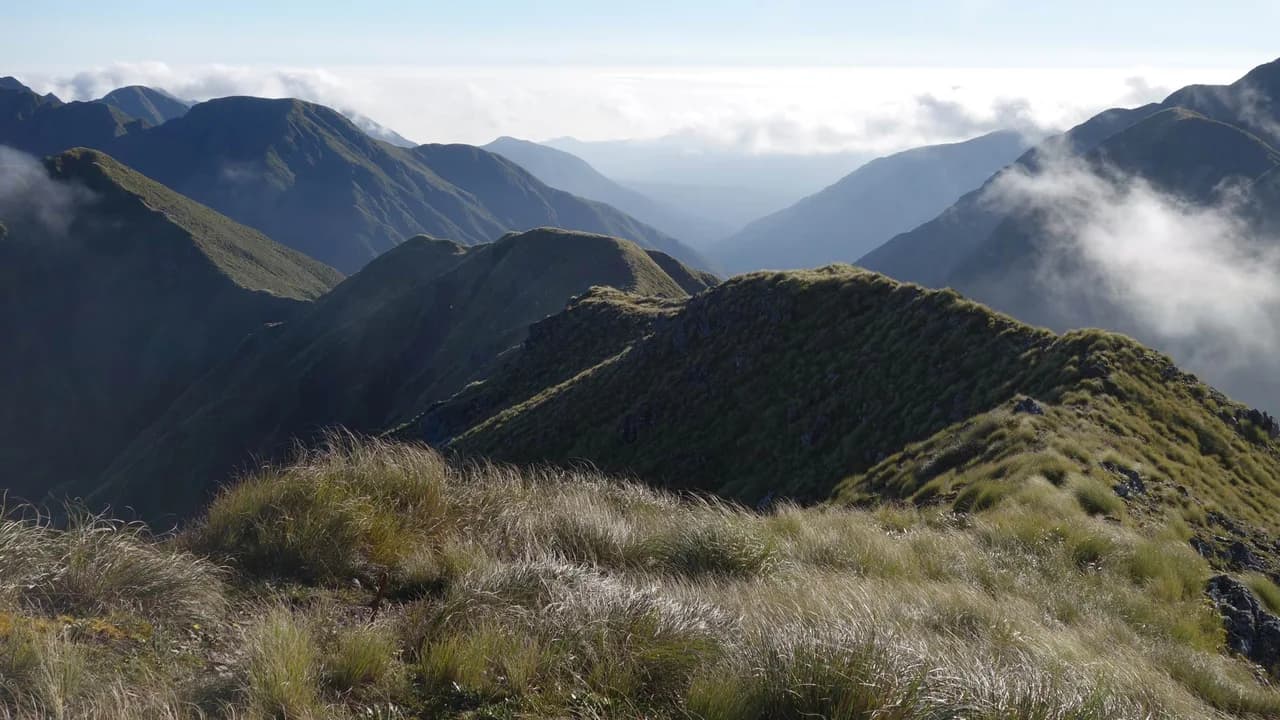 Between Te Matawai and Arete Huts: Alpine ridgeline between Te Matawai and Arete huts.