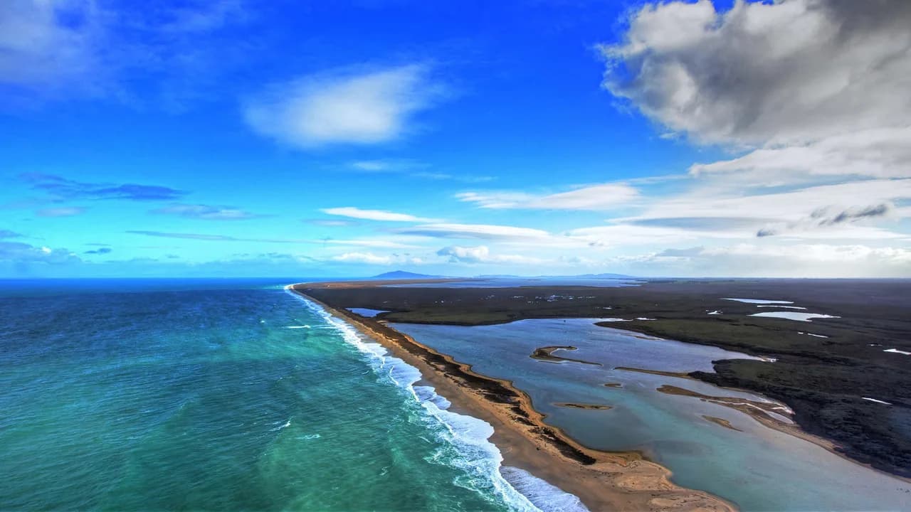 Waituna lagoon: Aerial overview of Waituna Lagoon, not the walking track.